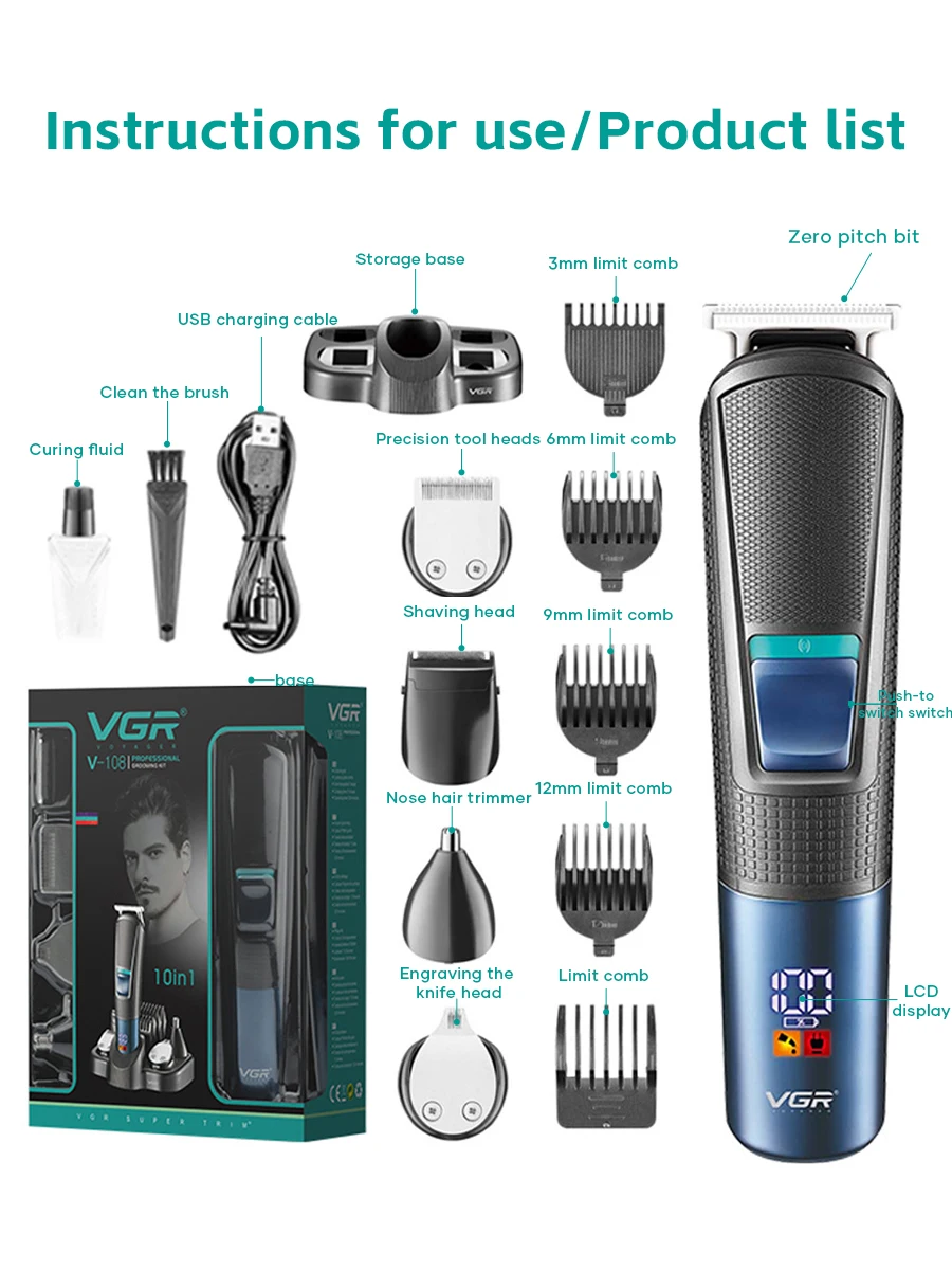 VGR V-108 Professional Hair Trimmer description image