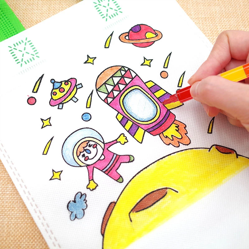 DIY Colored Graffiti Bags Crayons Painting Handbag Non-woven Children Drawing Toys Color Cognition Painting Material TMZ 5