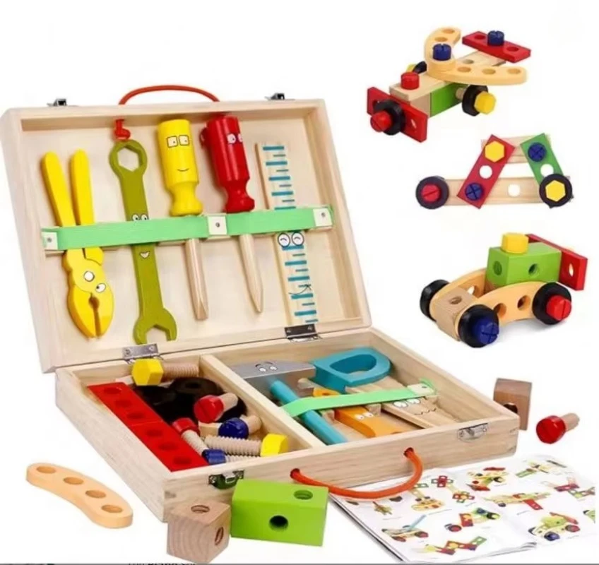 Hot Sale Tool Kit 34 Pcs Wooden Tool Box Montessori Educational Toddler Tools Set Includes Stem Construction Toys for Kids