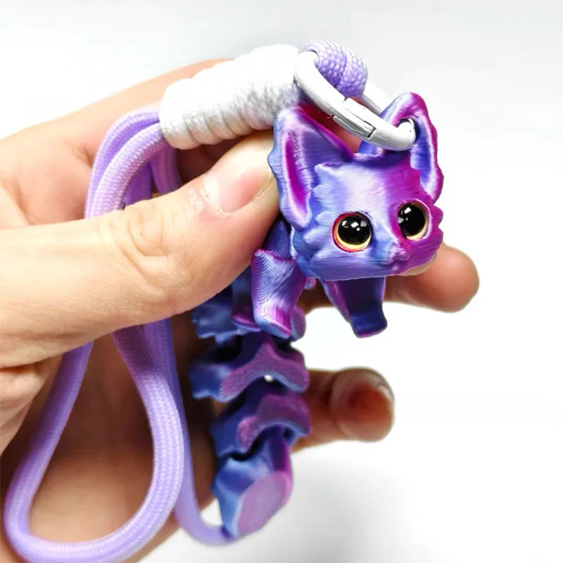 3D Printed Cute Fox Ornament Model Pendant with Multiple Joints Movable Beautiful Eyes Hanging Rope Decoration Accessories Gifts