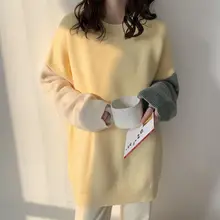 

Loose Simple Leisure Plus Velvet Thick Warmth Autumn and Winter New All-match Color Contrast Pullover Korean Top