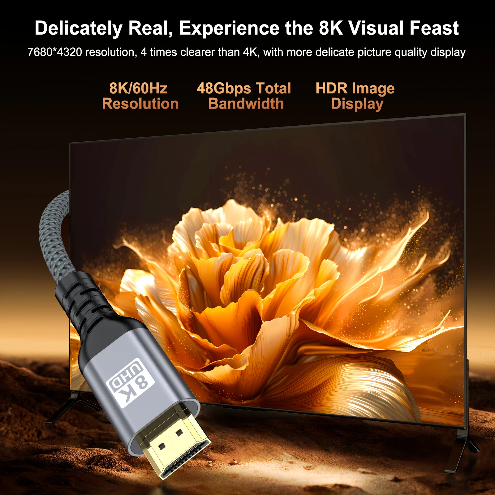 Ultra High-Speed HDMI 2.1 Cable – 8K/60Hz & 4K/120Hz Support, 48Gbps EARC/ARC, Ideal for Home Theater and Gaming, Available in Multiple Lengths