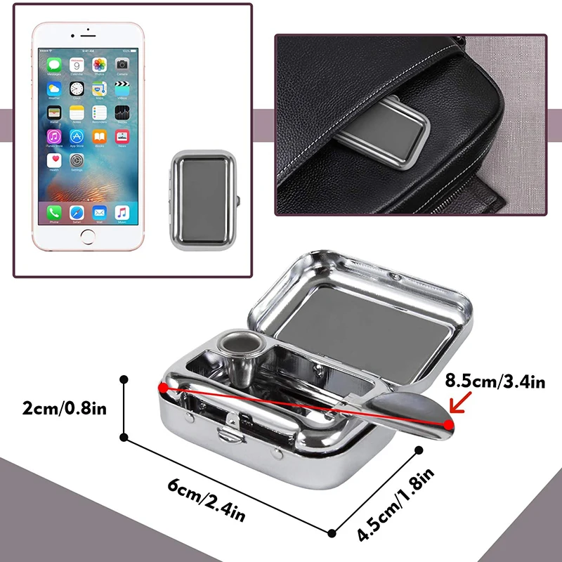 Portable Ashtray Stainless Steel Pocket Ashtray Mini with Lid Cigarette Container for Smoking Outdoor Travel