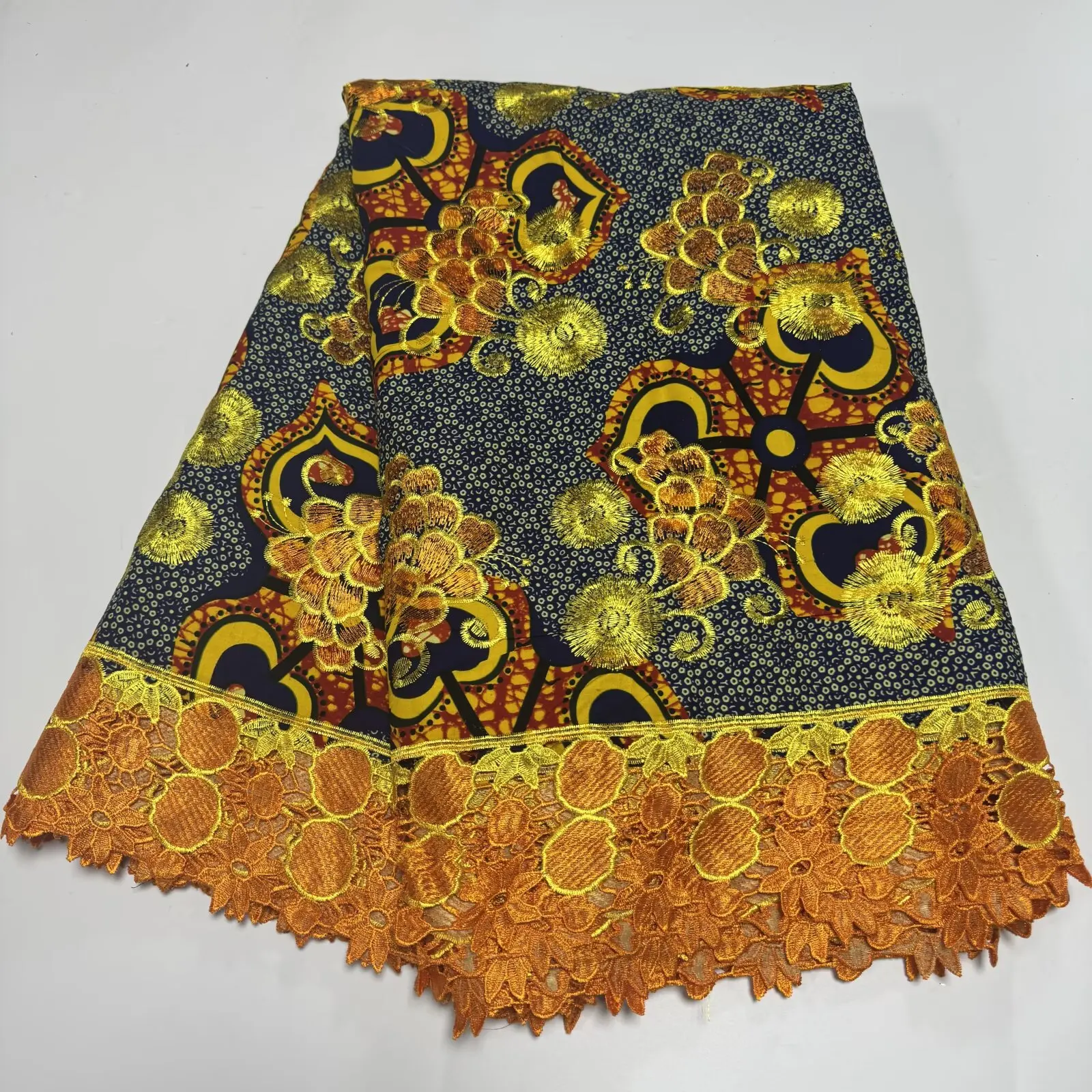 SJ Lace 2025 New Ankara Wax Lace Fabric 6yards African Nigerian 100% Cotton Wax Print Fabric Guipure Lace With Wax Fabric d-160