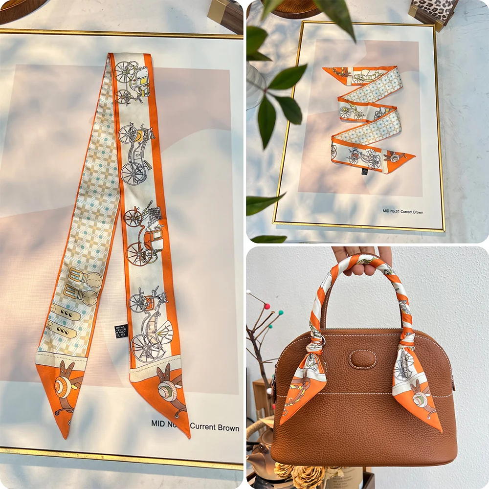 New Style Horse Ribbon Scarf  Skinny Luxury Brand Twill Printing Tie Bag Handle Ribbon Hair Band Headscarf Design Silk Scarves 4