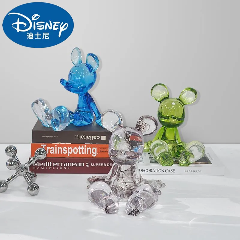 

21cm Disney Anime Figure Mickey Mouse Clear Crystal Statue Sitting Position Kawaii Resin Sculpture Trend Decor Ornaments Gifts