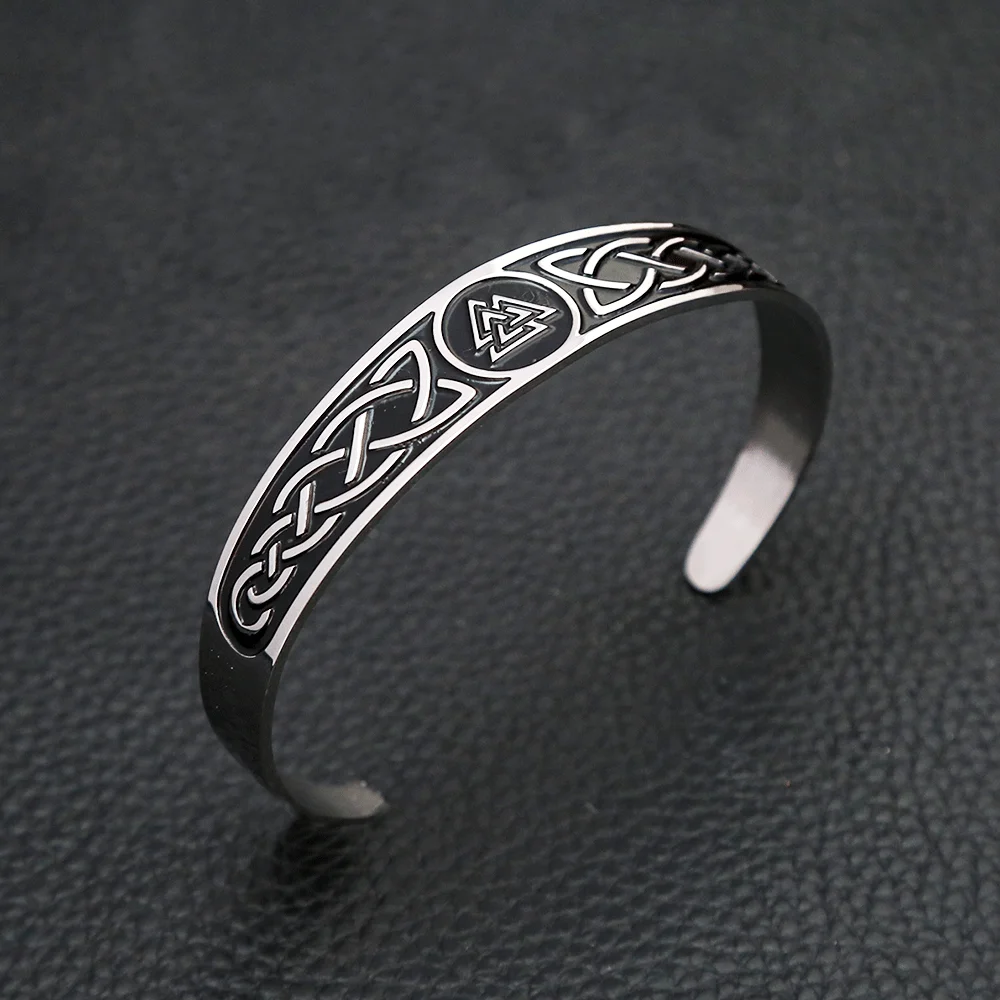 Fashion Creative Vikings Valknut Bracelets For Men Women 316L Stainless Steel Nordic Celtics Knot Open Bangle Jewelry