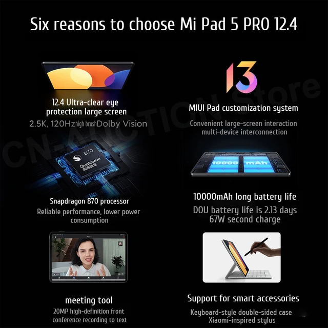 New Xiaomi Mi Pad 5 Pro 12.4 Inch Tablet PC Android 12 Snapdragon 870 Octa  Core