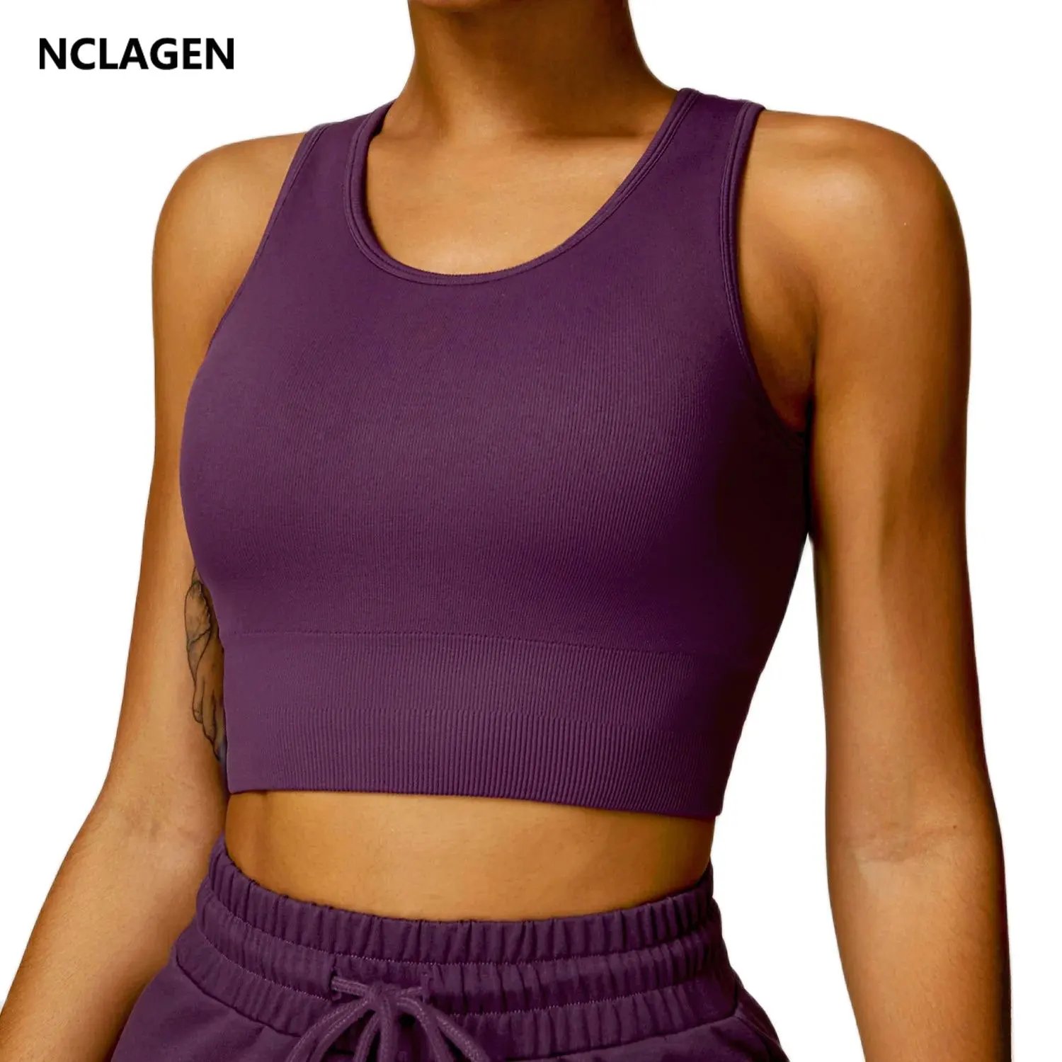 

NCLAGEN Yoga Tank Top Women High Strength Seamless Sports Bra Running Brassiere Sexy Push-up Quick Dry Gym Fitness Yoga Vest