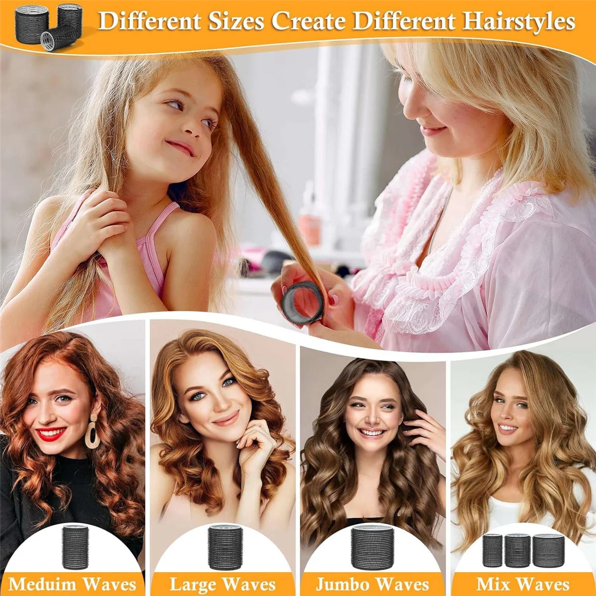 43PCS Hair Curlers Rollers with Clips 3 Sizes Jumbo Roller 12Duckbill Clips Rollers