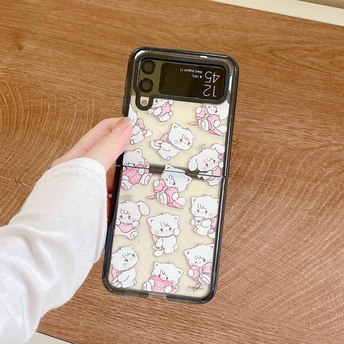 Black Border Acrylic Cat Bowknot Phone Case for Samsung Galaxy Z Flip 5 4 3 Back Cover for ZFlip3 ZFlip4 ZFlip5 Hard Case Shell