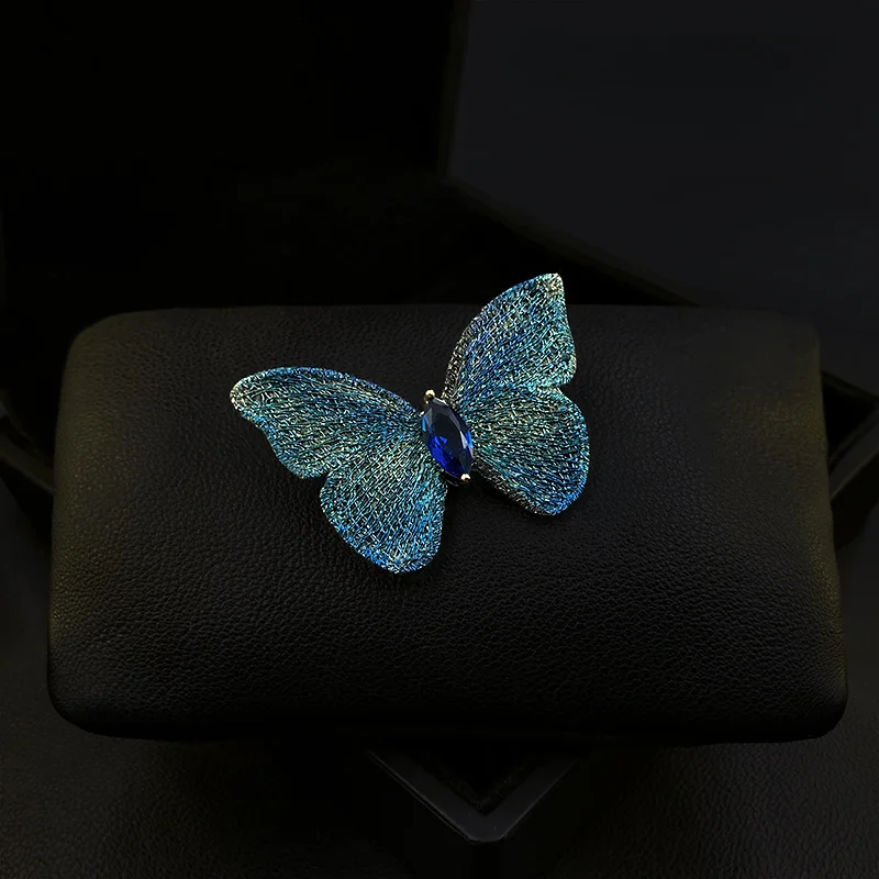 1795 Metal Crocheted Handmade Embroidered Fabric Butterfly Brooch Women's Luxury Elegant Insect Pin Suit Corsage Vintage Jewelry
