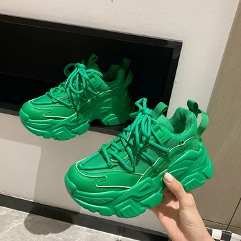 2022 Fashion Designer Women's Chunky Sneakers Solid Green Pink White Women Shoes Trendy Girls Casual Sport Shoes Woman 1