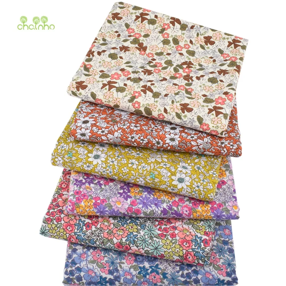 Chainho,Printed Plain Weave Poplin Cotton Fabric,DIY Sewing Quilting Material,Patchwork Cloth,Floral Series,3 Sizes,15PC85