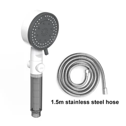 High-Pressure Handheld Shower Head with Water-Saving and Fall Resistance - Black and White (White Hose Set)