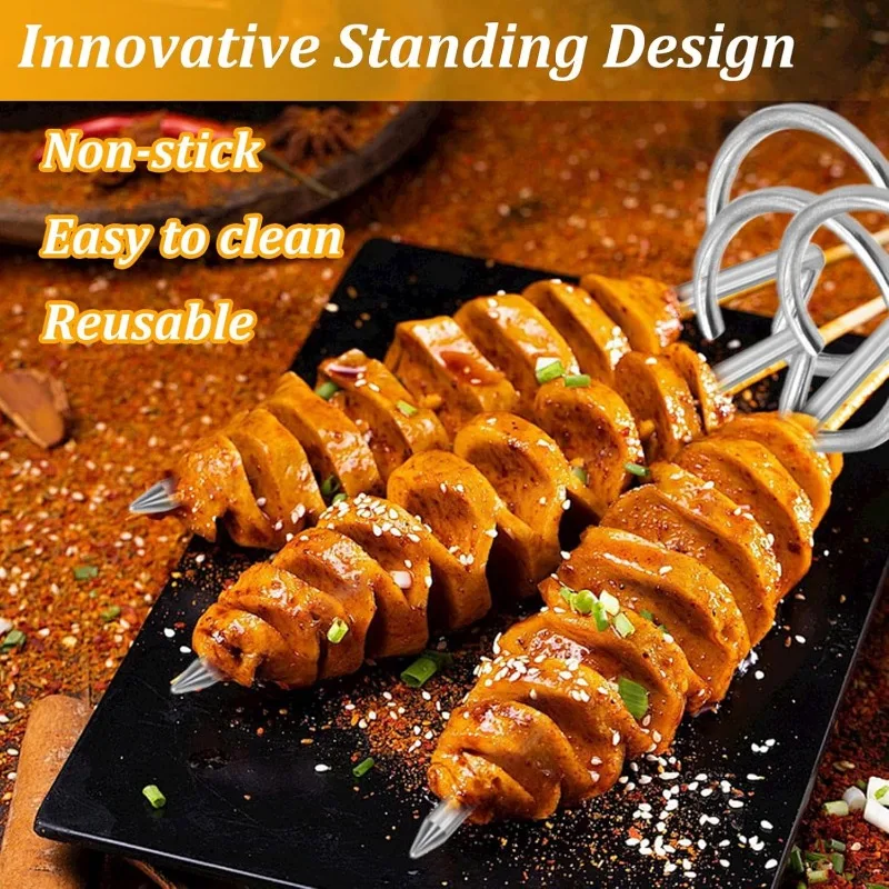 Reusable Air Fryer Oven Skewer BBQ Grill Barbecue Skewers Stainless Steel Kitchen Baking Stick Mini Meat Skewer Cooking Tools