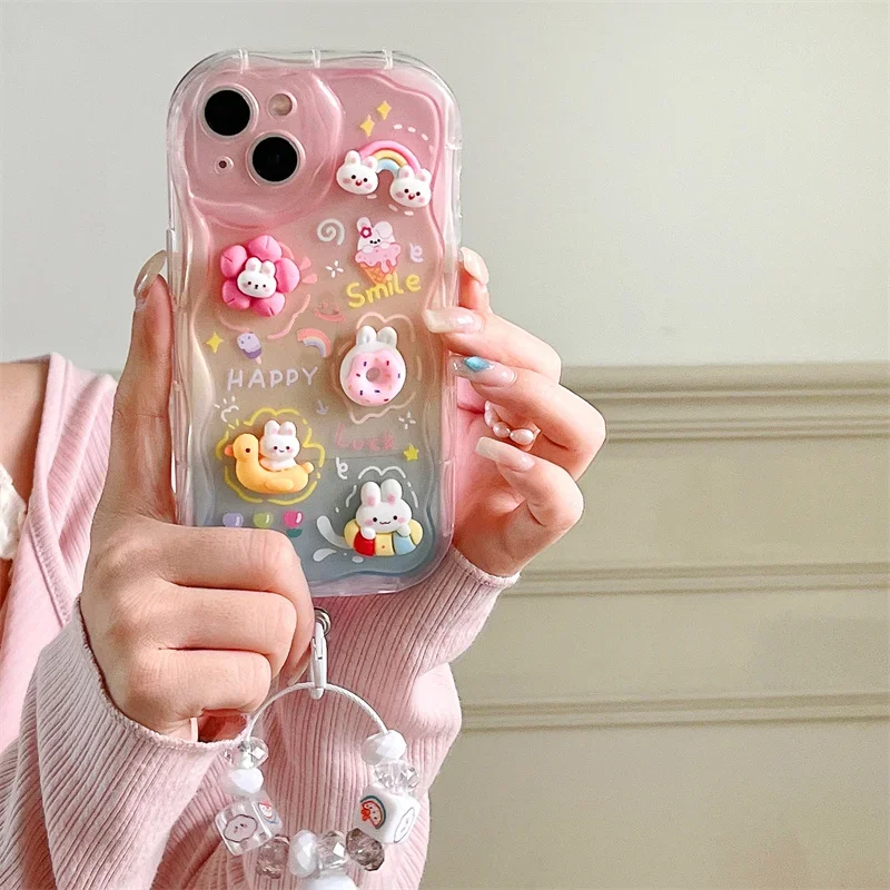 Elegant Gradient 3D Rabbit Chain Phone Case Cover