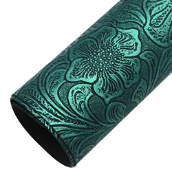 Vintage Floral Texture Non - Adhesive Faux Leather Fabric for Crafting and Decoration (Green)