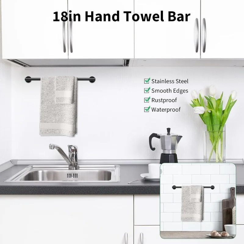 Matte Black Bathroom Hardware Set,Robe Hook,Toilet Paper Holder,5 Piece Bathroom Accessories Set Stainless Steel Wall Mounted