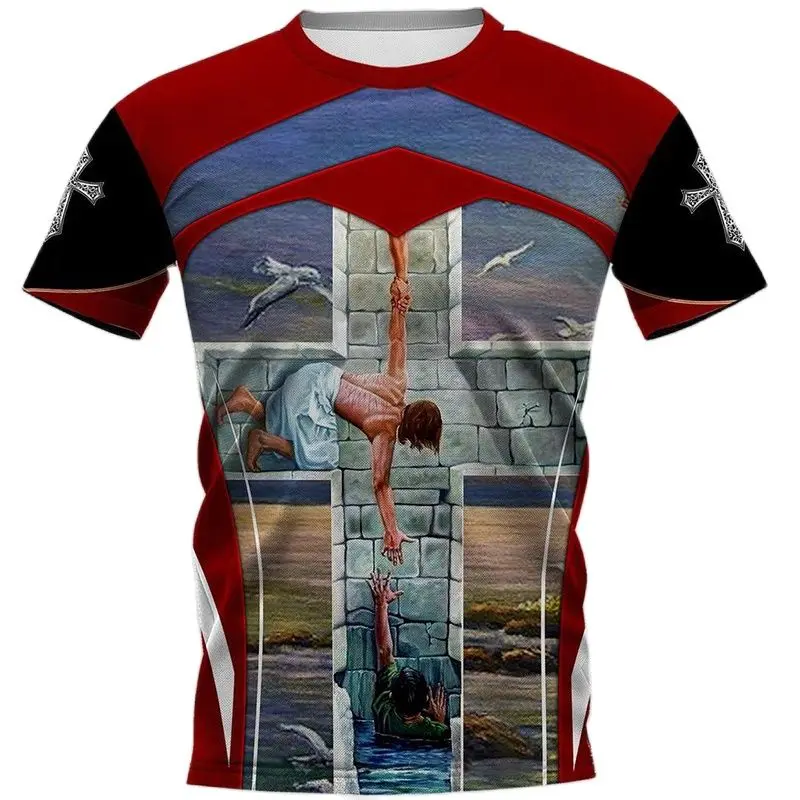 Camiseta 3D de Cristo Jesus estampada masculina, roupa Harajuku Street, oração grande, blusa de manga curta, vintage, secagem rápida, unissex, verão 9 S504c3f52e82b4641a9252442b6c8512eG