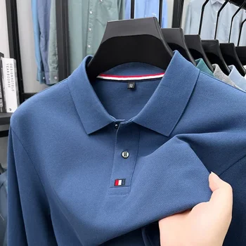 Collar T-shirt for men, long sleeved, autumn, middle-aged, business, pure cotton, casual polo shirt, top for men 1