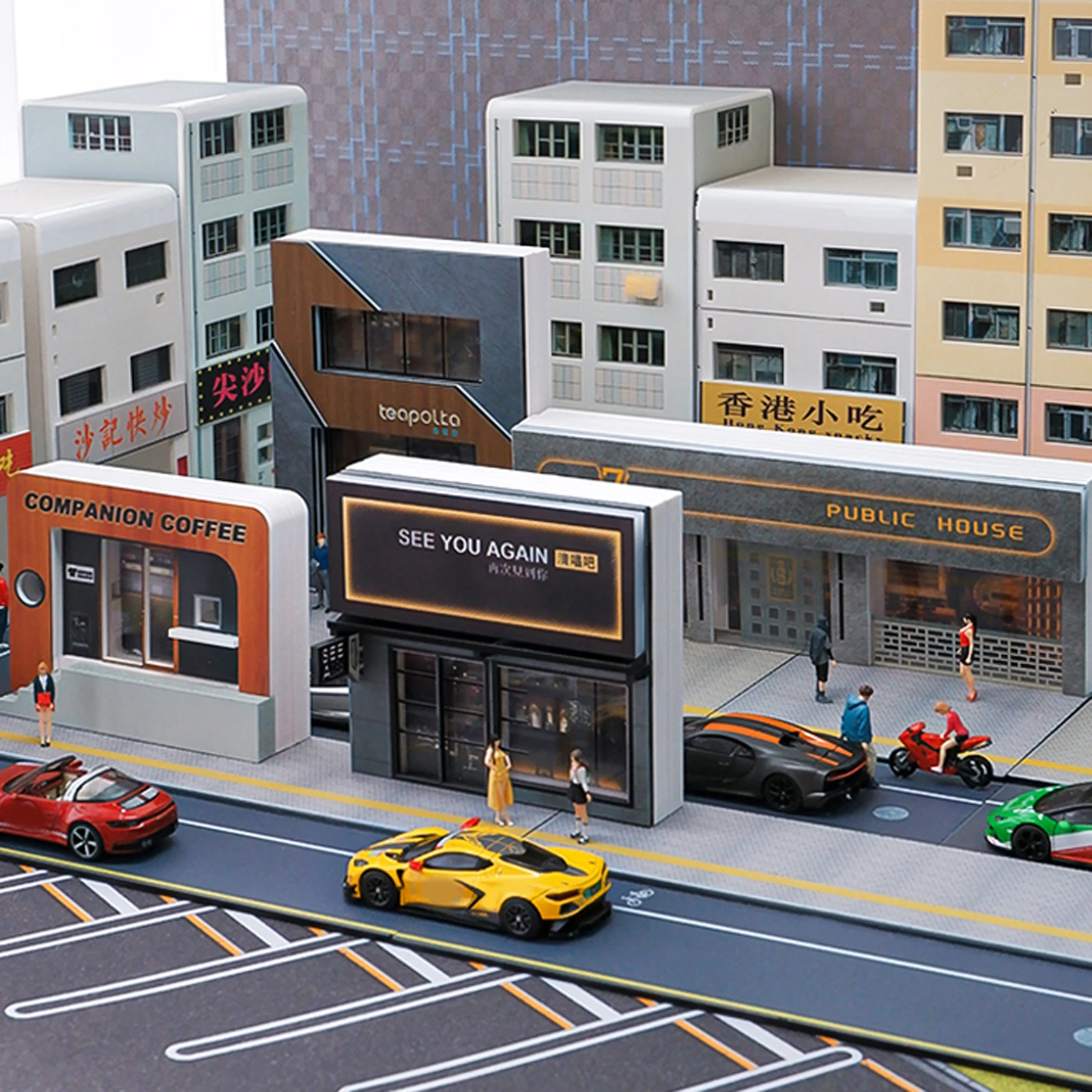 1/64 Scenery Diorama Parking Lot LED Lighting City Street View Building Backdrop Display Scene Model city street diorama
