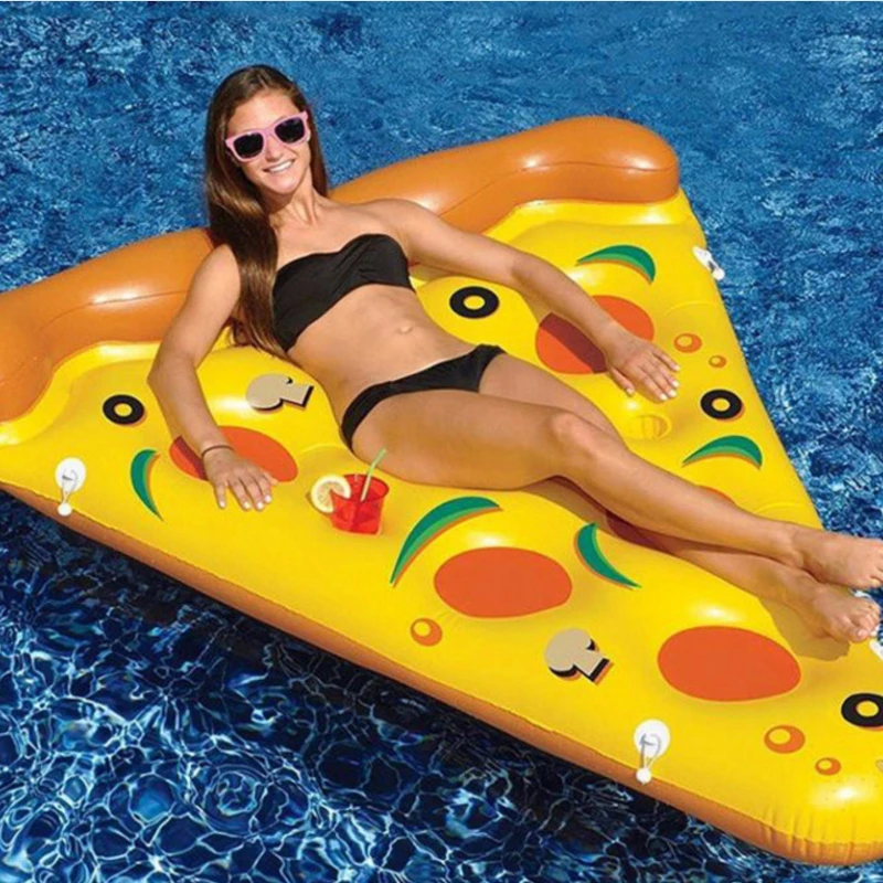 Summer Water Play Toys Inflatable Pizza Pool Float for Adults with 3 Cup Holders Inflatable Giant Pizza Slice Beach Party Toys 5