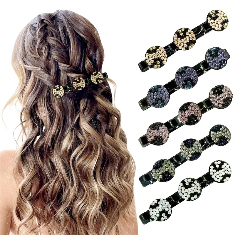 2 Pcs Acrylic Crystal Flowers Hair Clip For Women Girls Rhinestones Sweet Cute Bangs Side Barrettes Braiding Hair Accessories