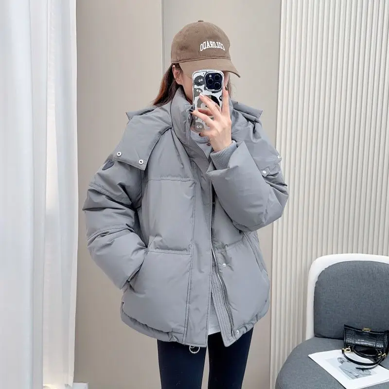 

New Hooded Short Jacket Women White Duck Down Coat Loose Snow Warm Outwear Casual Thick Warm White Parkas Solid Color Coats Y111