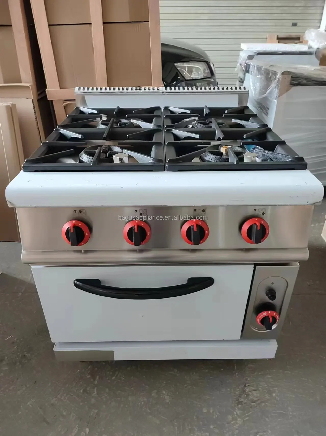 4 Burner Gas Stove With Oven Cooking Range Gas Oven Commercial Kitchen Equipment