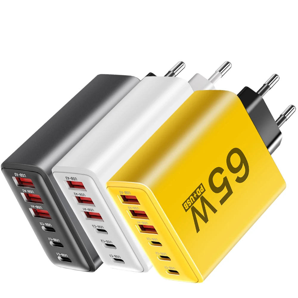 Total 65W USB C Charger Multiple 6 Ports Type C PD Fast Charging Mobile Phone Wall Adapter for iPhone 16 15 Pro Xiaomi Samsung BEST SELLERS