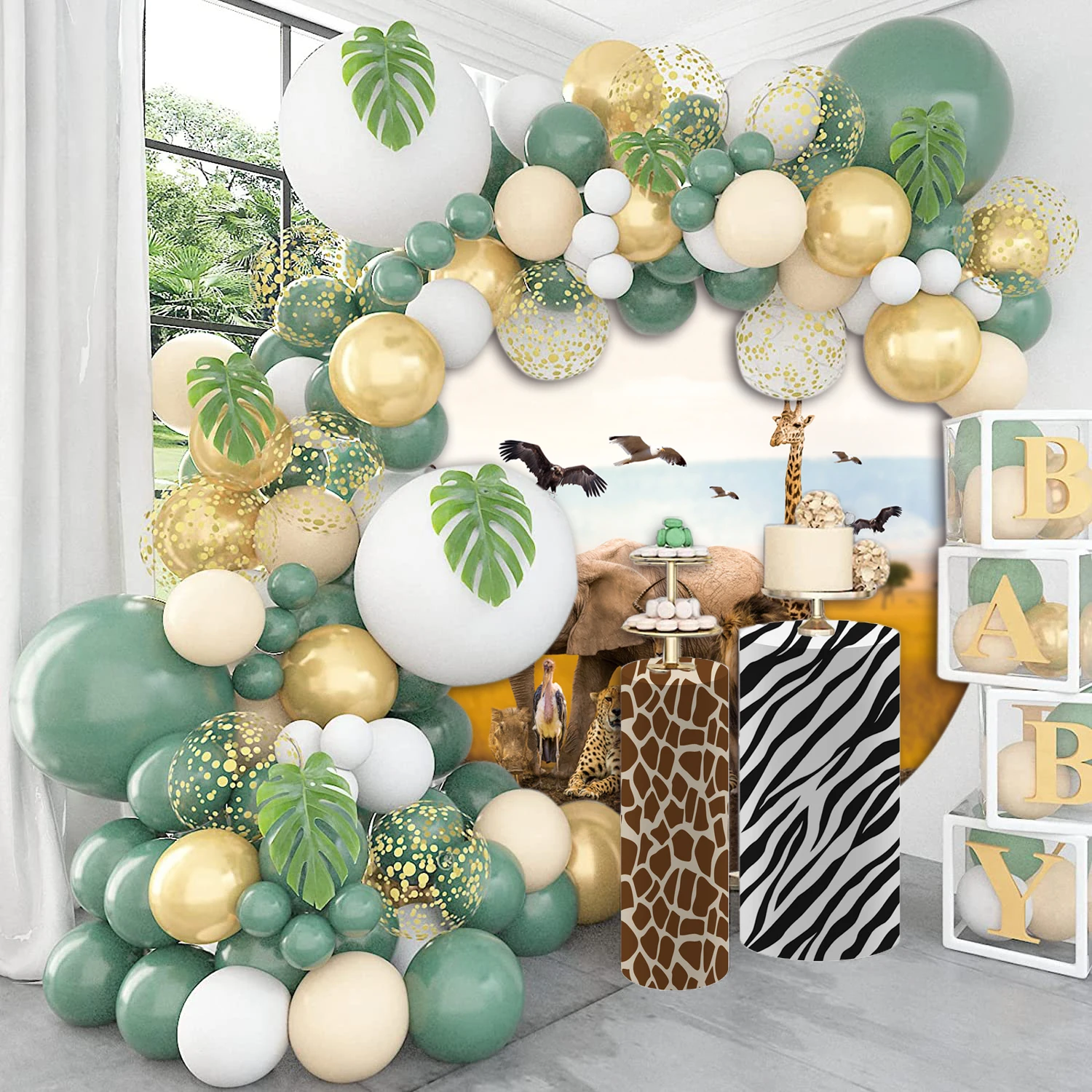 Jungle Animal Round Backdrop African Forest Safari Scenic Party Decoration Table Decor Banner Background Circle Props  NO-238