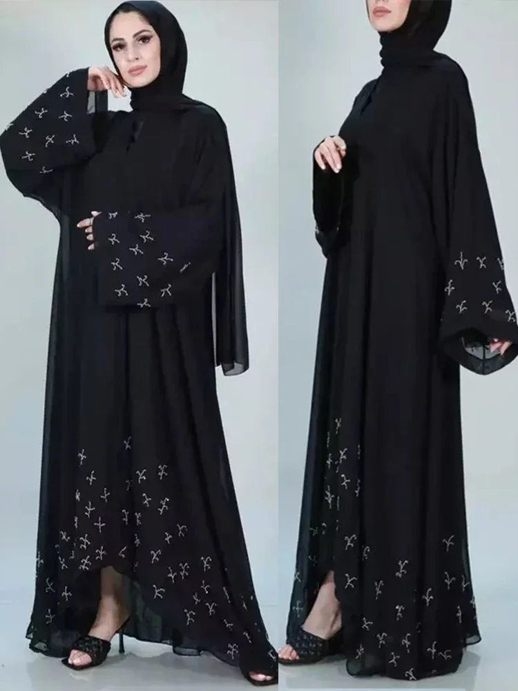 

Eid Prayer Muslim Morocco Dress Women Diamond Abaya Elegant Ramadan Party Dresses Dubai Islam Kaftan Robe Longue Vestidos Largo