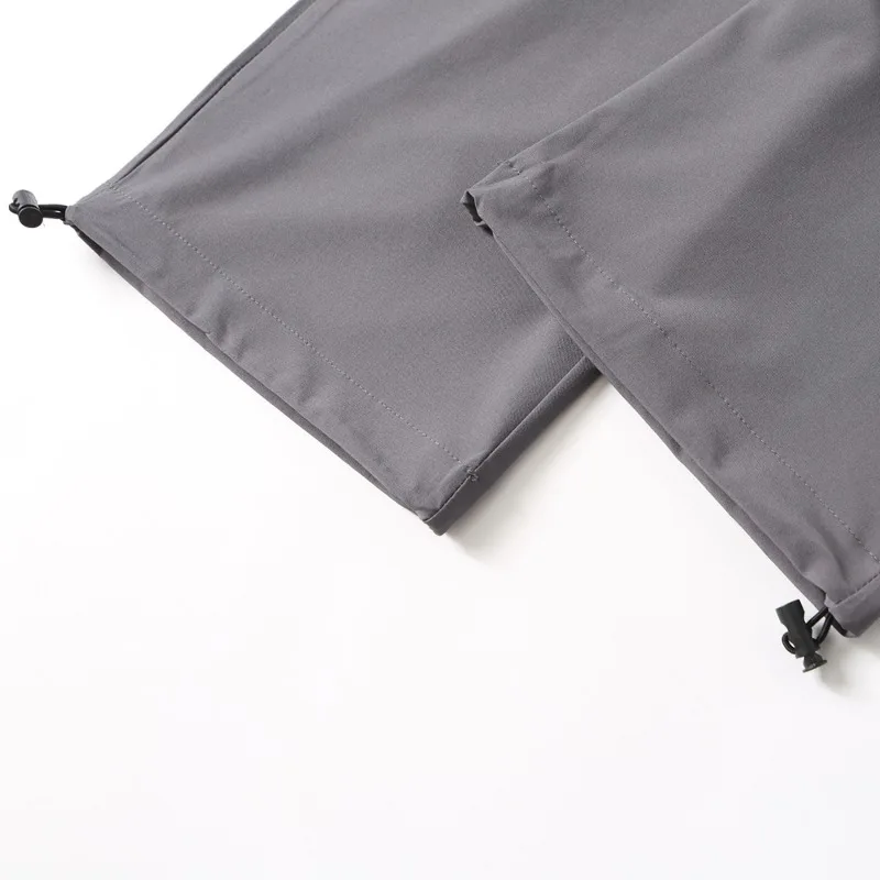 Spring Autumn Men's Clothing Solid Color Elastic High Waist Pocket Casual Loose Trousers Cargo Straight Preppy Style Pants
