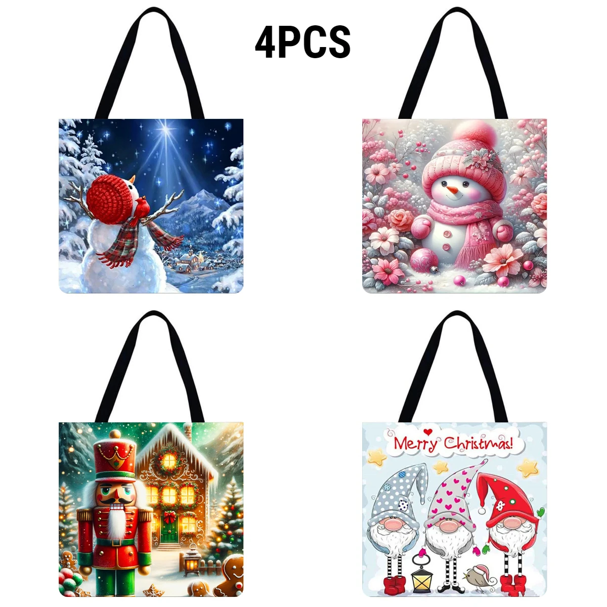 Linen Christmas Large Capacity Tote Bags for Shopping