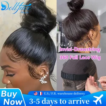 360 Full Hd Lace Wig Invisible Drawstring Glueless Wig Straight Human Hair Natural Color 220 Density Pre Plucked Ready To Wear 1