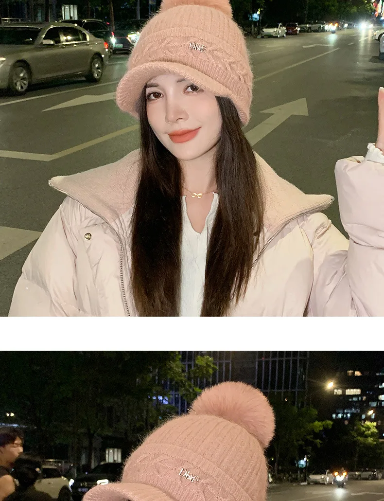 Chapeau tricoté chaud à la mode pour femmes, avec oreillettes, langue de canard, bonnet d'extérieur épais et rembourré en coton, hiver 2023_voghion.com