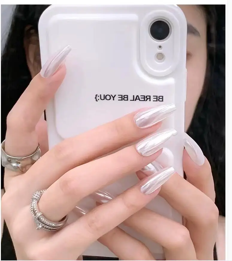 1PC Super Bright Pearl White Chrome Powder For Nail Art Pearl Shimmer Chrome Powder with Mirror Effect Glazed Nail