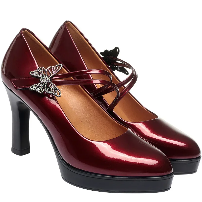 2024 New Fashion Platform High Heels Women Round Toe Black Pu Leather Square Heel Pumps for Party Dress Lady Shoes Zapatos Mujer 6