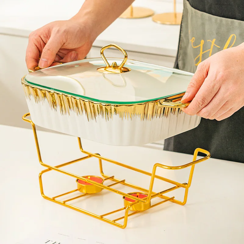 Description Picture 6 of itemEuropean-style light luxury casserole with lid creative binaural square hot pot dry pot candle holder heating ceramic cookware