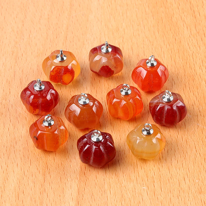 2 Teile/los 10x13mm Natürliche Rose Quarz Achat Stein Mini Kürbis Anhänger Charms für Schmuck Machen DIY Halskette ohrringe Halloween – Detail 17