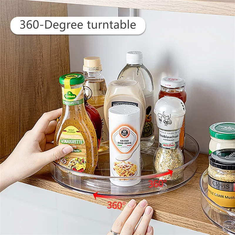 Rotating Storage Organizer 360 Rotation Cabinet Turntable Organizer Storage Spice Rack Drink Cosmetic Storage Rack PET Transparent for Kitchen Bathroom