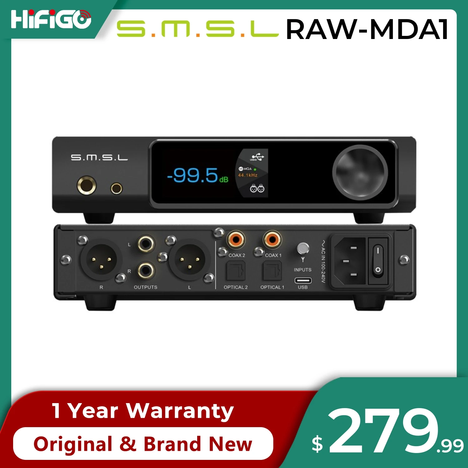 SMSL RAW-MDA1 DAC Dual ESS9039Q2M MQA - Decodifica Audio Hi-Res