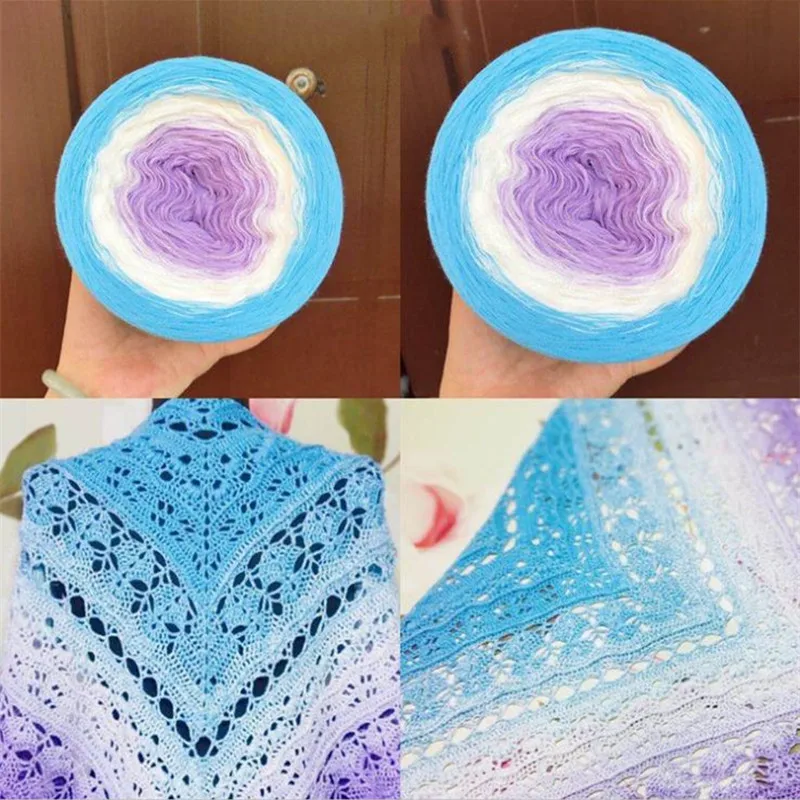 300g Cake Gradient Color Crocheted Shawl Blanket DIY Hand Knitted Cotton Blended Yarn 5