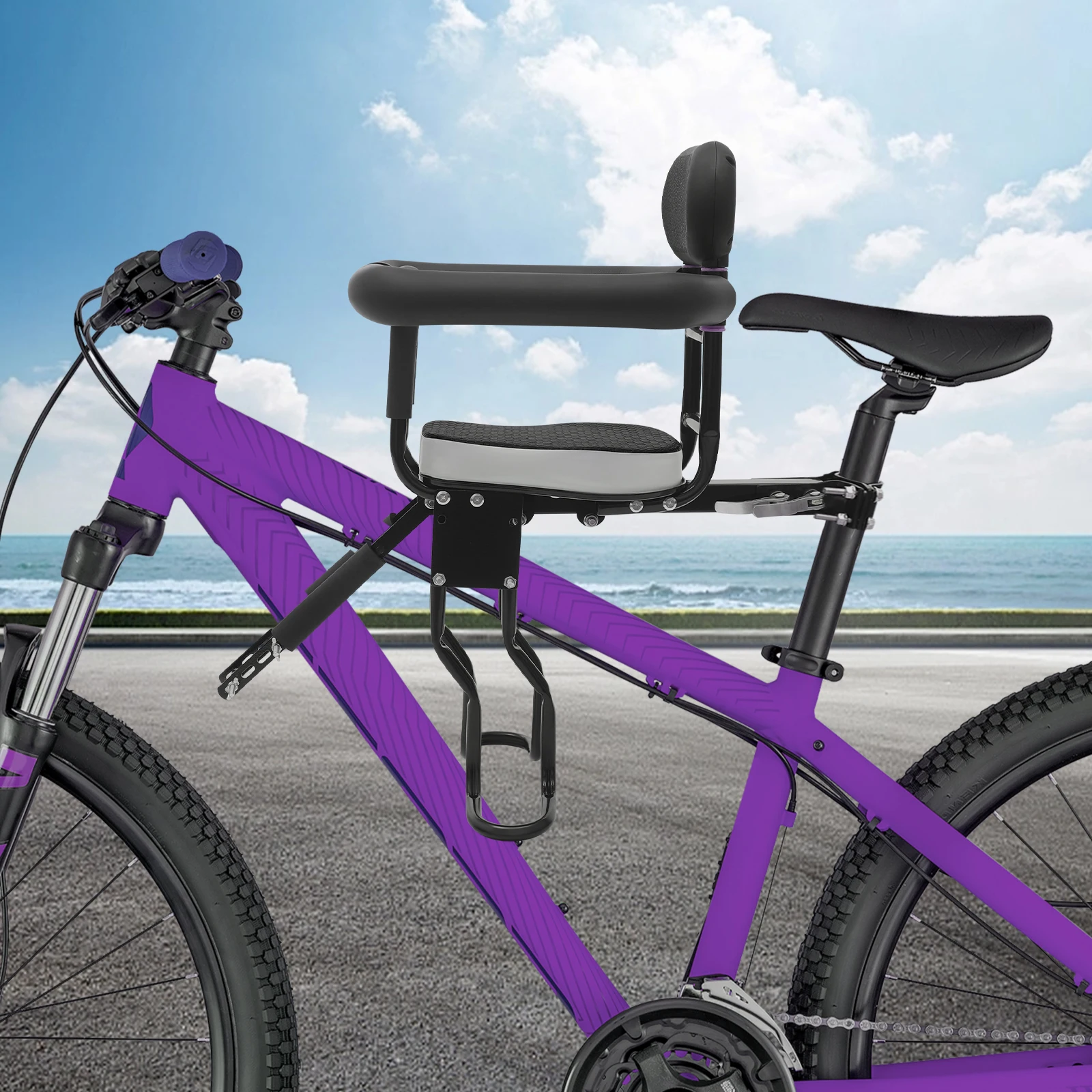 Front-Mounted Steel Child Bike Seat, Adjustable Pedals, and Safety Handrail for Toddlers (1–5 Years)