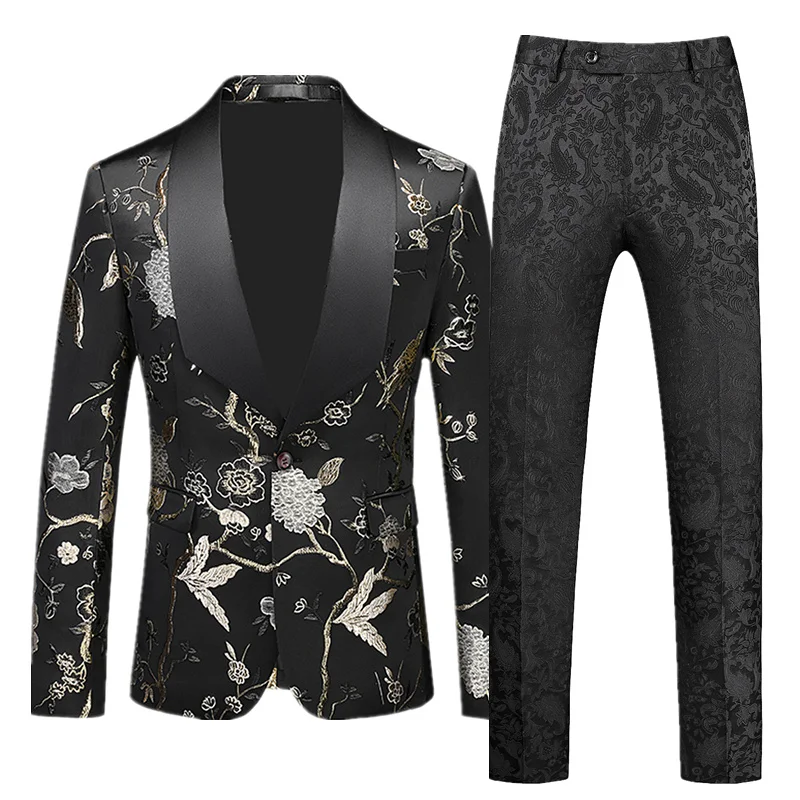 (Blazer + Pants) Fashion Men Wedding Suits 2piece Set Black Red Blue Male Business Social Party Tuxedo Dress Slim Fit Clothes