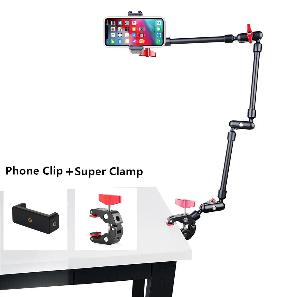 Reflex Camera Super Clamp & Magic Arm Mount With Double Ball Head – 2kg Load Capacity, 1/4\" & 3/8\" Screw, Adjustable For Monitors, LED Lights, Mics