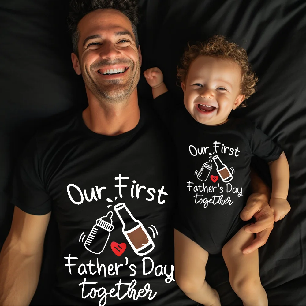 

Our First Father's Day Together Family Matching Outfit Print Family Outfits Dad T-shirt Baby Romper Farhers Day Family Clothes