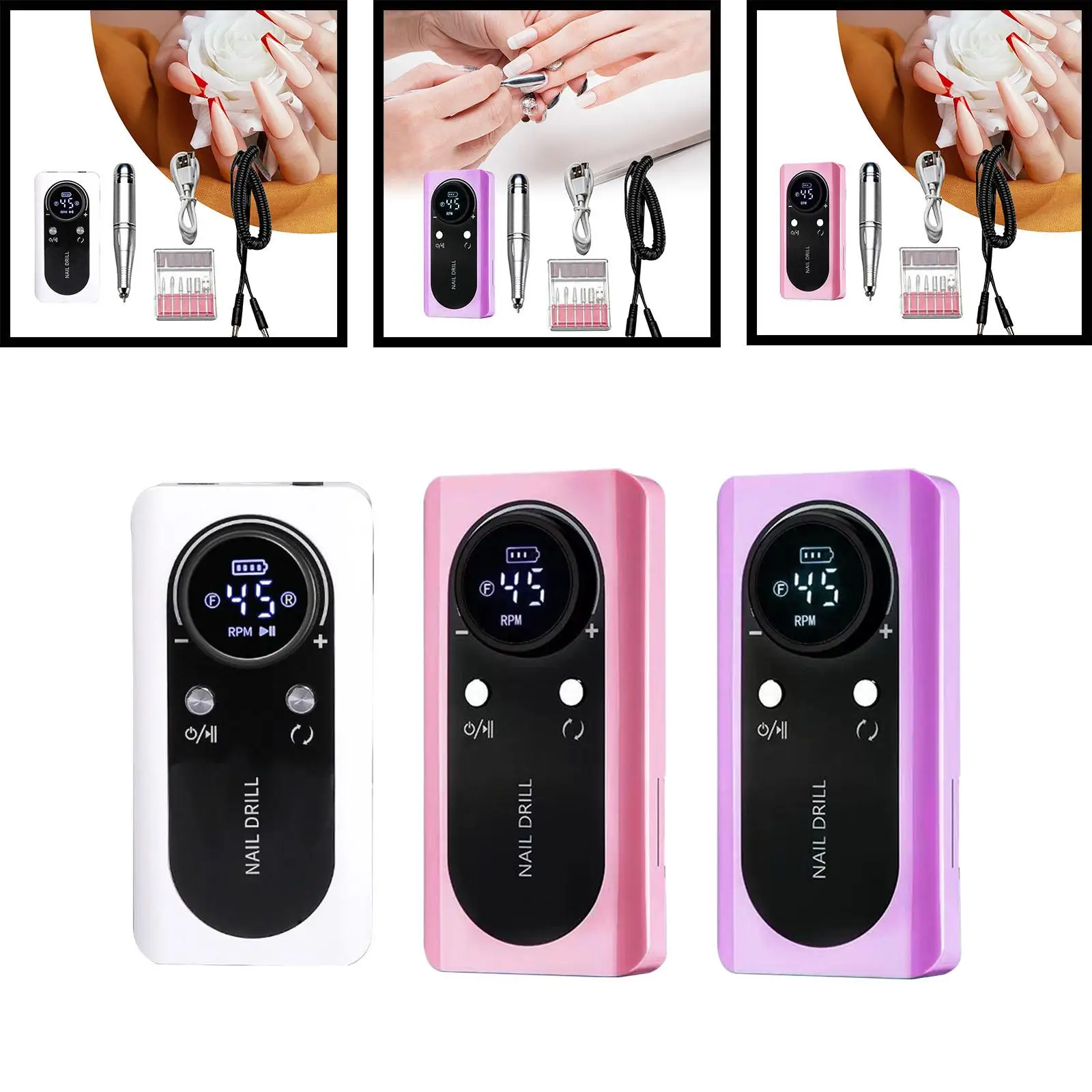 Electric Nail Drill Machine with Nail Bits, Rechargeable Nail File Manicure Pedicure Kits for Trimming