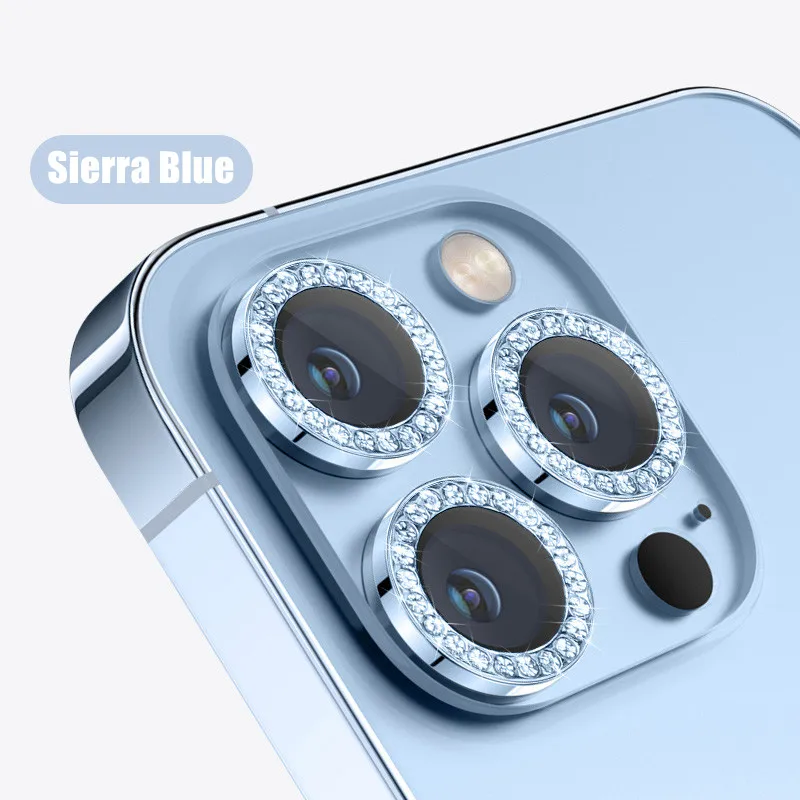 Sparkling Diamond Rhinestone Metal Ring Camera Lens Protector with Tempered Glass - Full Cover
